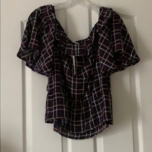 Navy striped blouse with ruffles